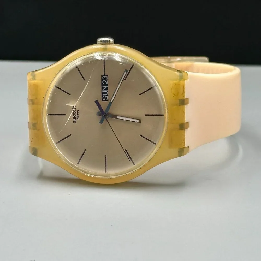 Swatch Rose Rebel Watch Unisex Date Window Round 40MM SUOT700 New Battery